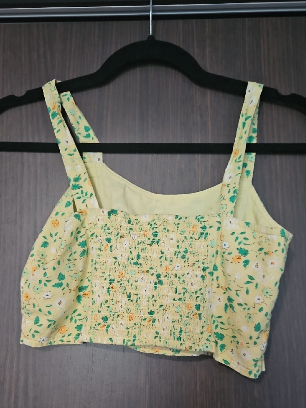 Aerie Yellow Floral Crop Cami with Green Leaf Print and White Blossoms - Picture 3 of 5